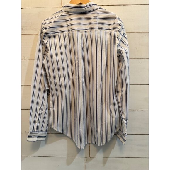NWT XS Extra Small Petite Nine West Blue White Stripe Long Sleeve Shirt - Picture 3 of 8